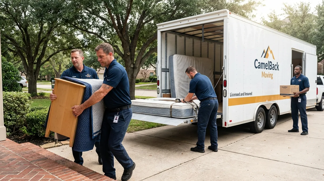 Crew loading residential truck for cross-state move from Dayton, IN